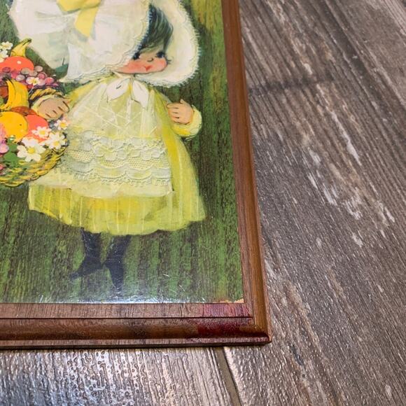 Vintage 70s Springbok Wood Original Painting Mary Hamilton “Woodtints Girl” - Picture 5 of 5